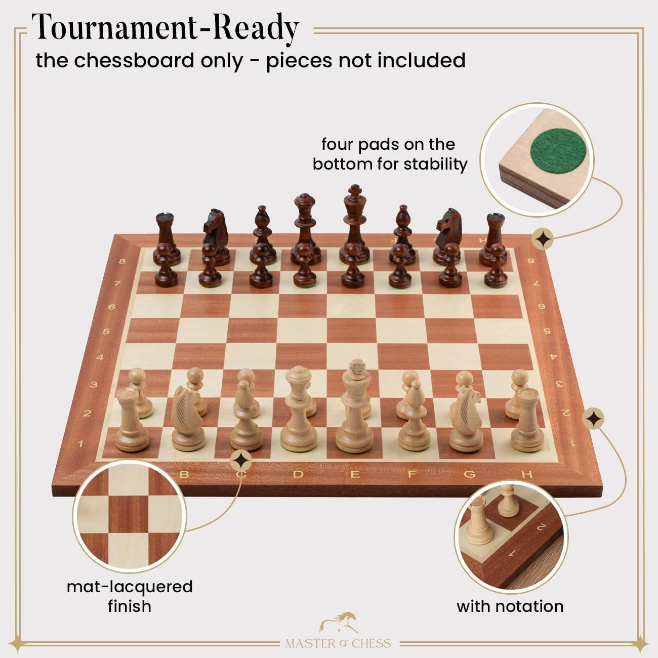 48cm Professional Wooden Chess Board Inlaid Mahogany Sycamore Tournament