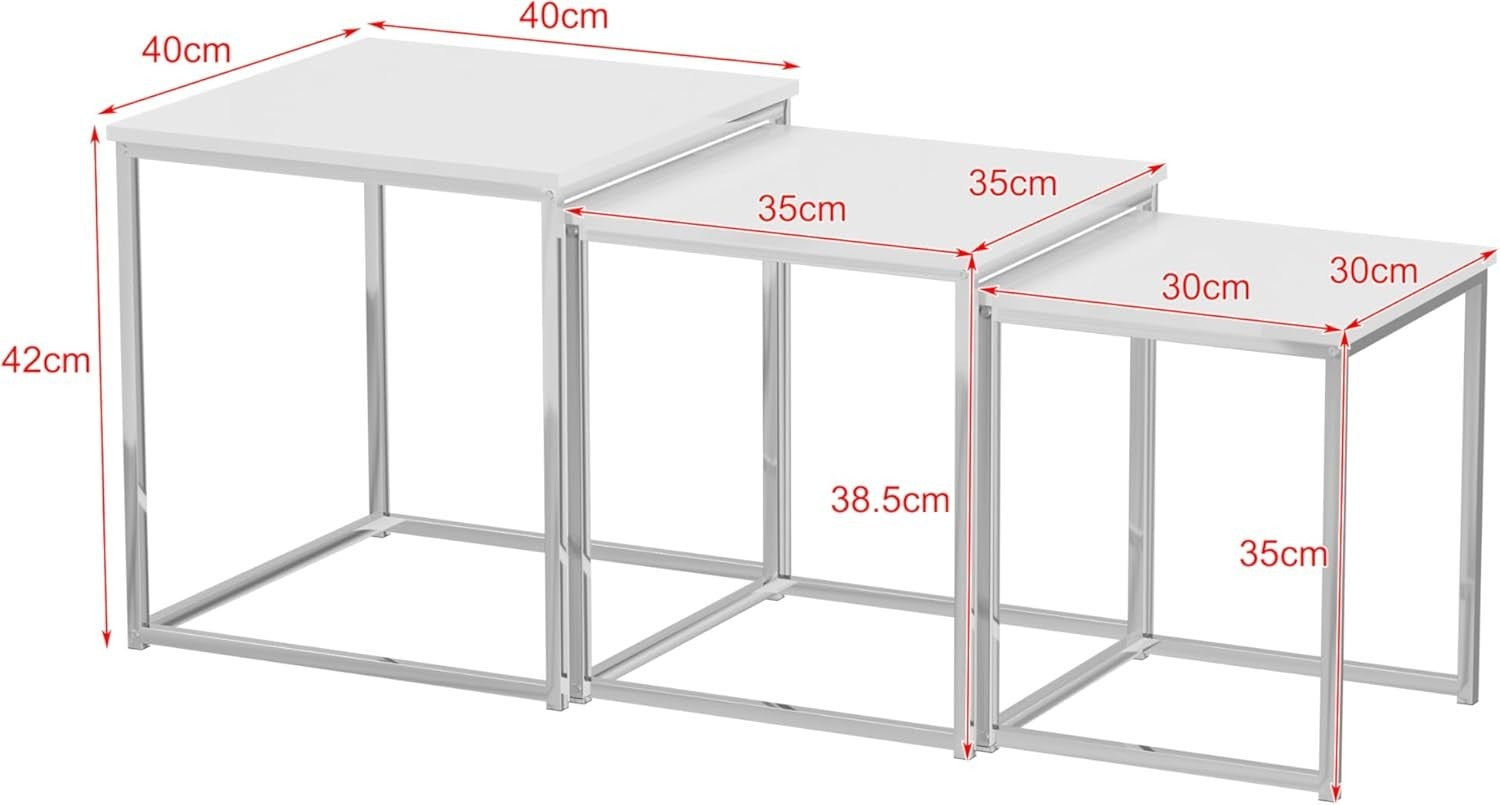 Space Saving Nesting Coffee Tables Set of 3 White Modern Side End Living Room