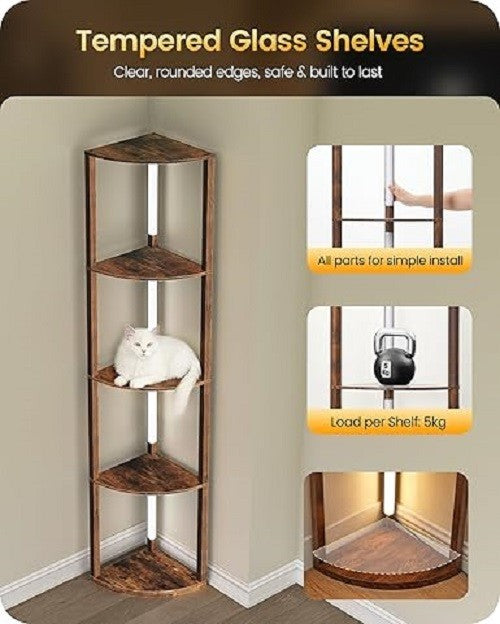 Corner Floor Lamp with Shelves Dimmable LED 4 Tier Wooden Standing Light