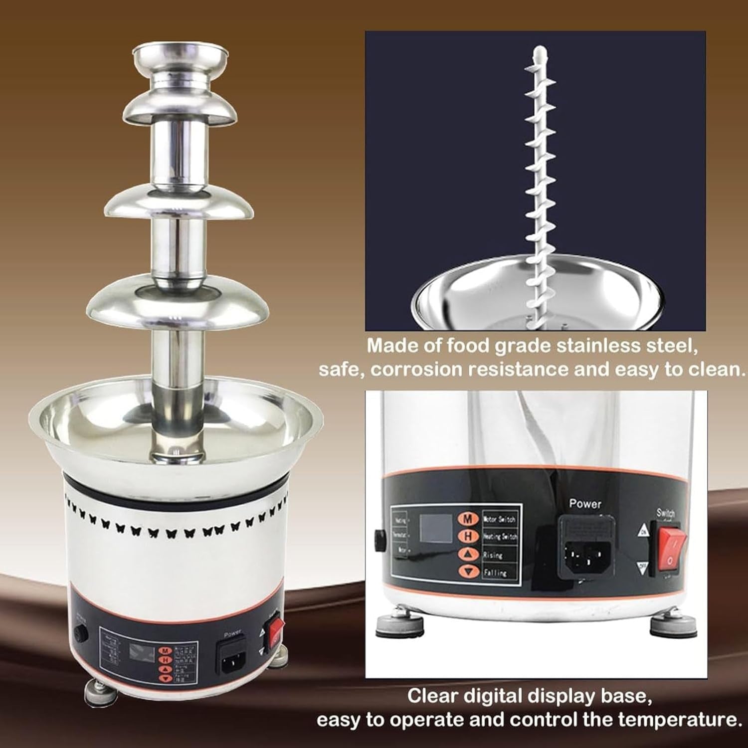 5 Tier Commercial Chocolate Fountain Machine Adjustable Temperature