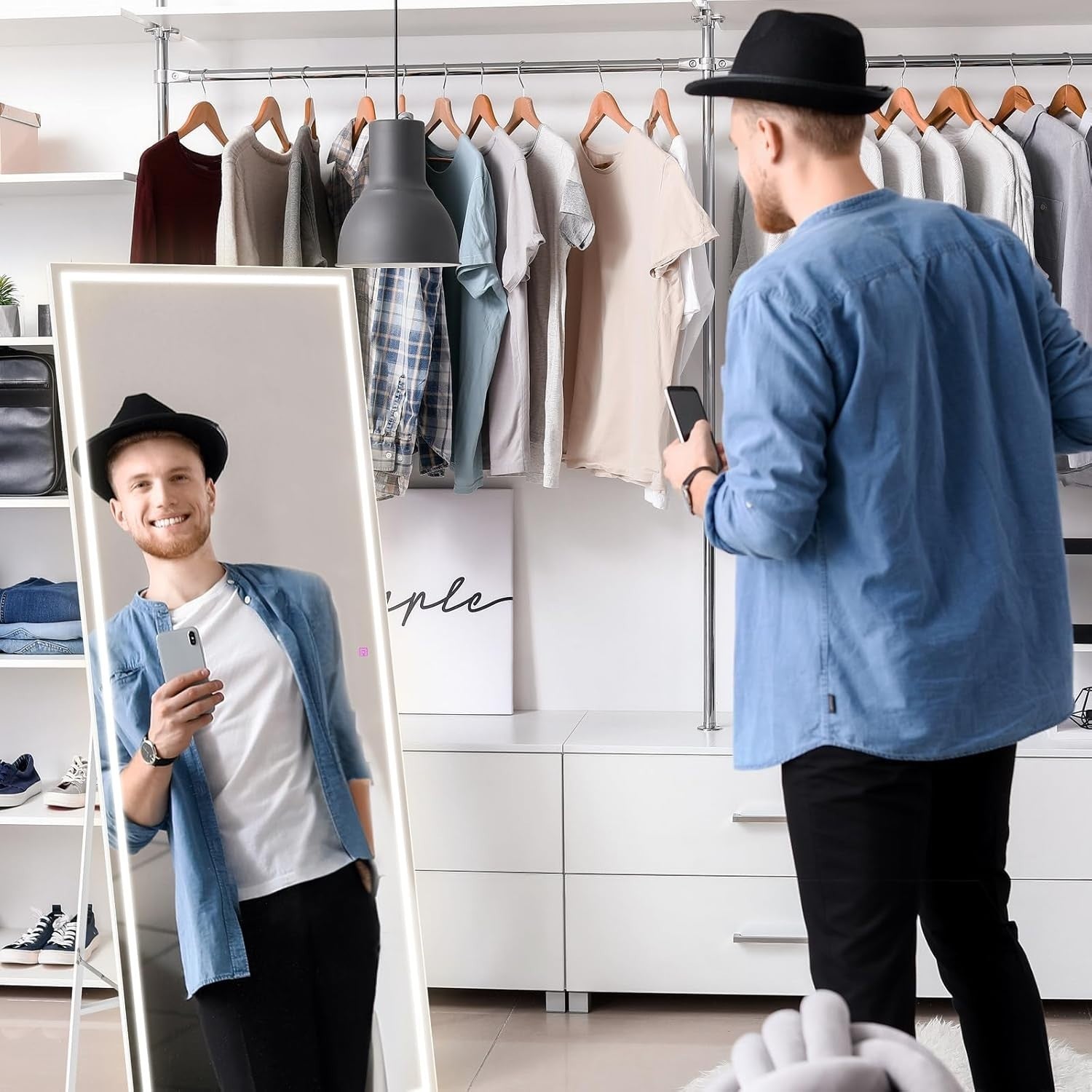 LED Full Length Mirror 160x50cm Wall Leaner with Dimmable Touch Light
