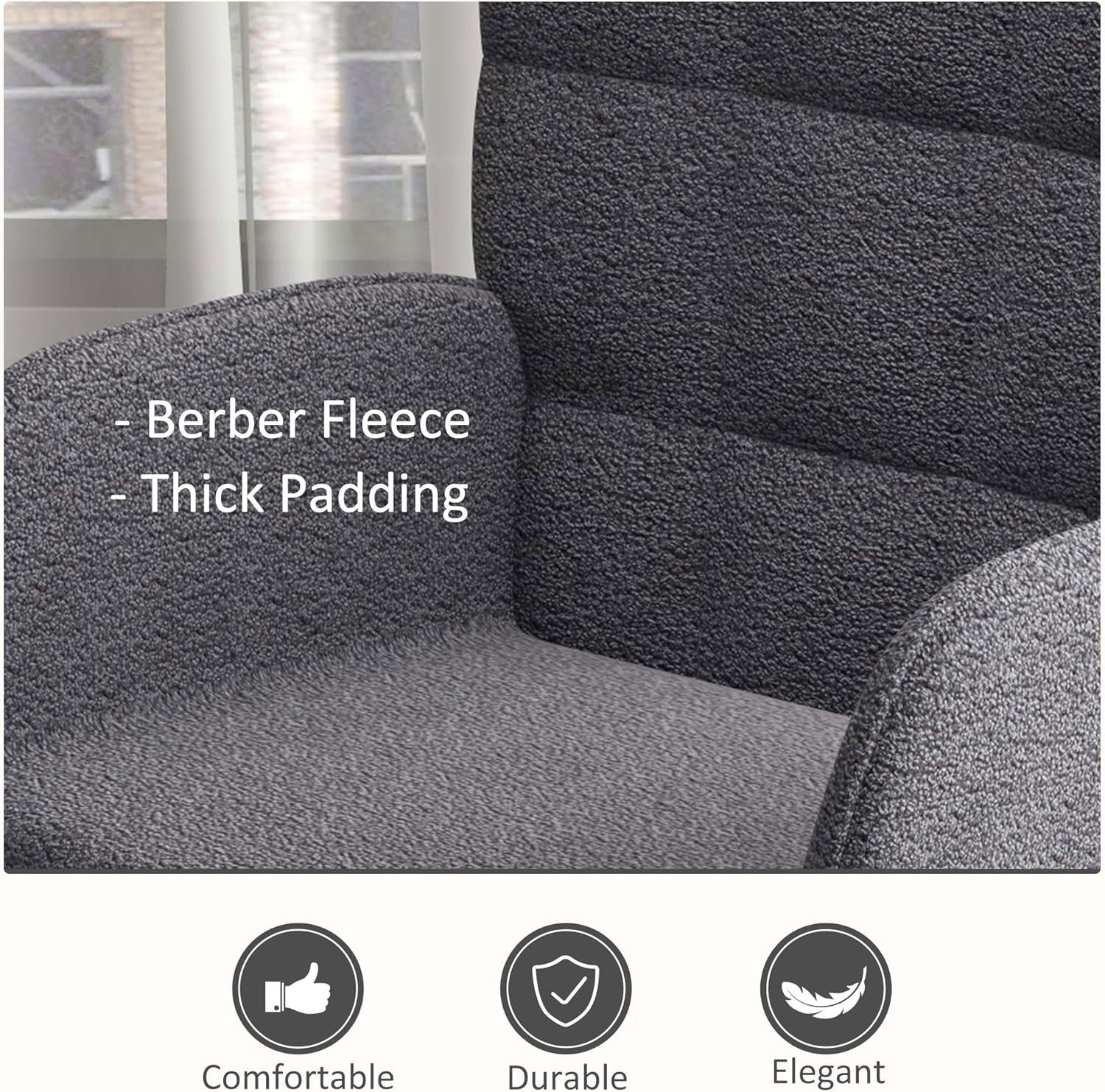 Fleece Wingback Rocking Chair with Wood Base – Comfy Lounge Armchair