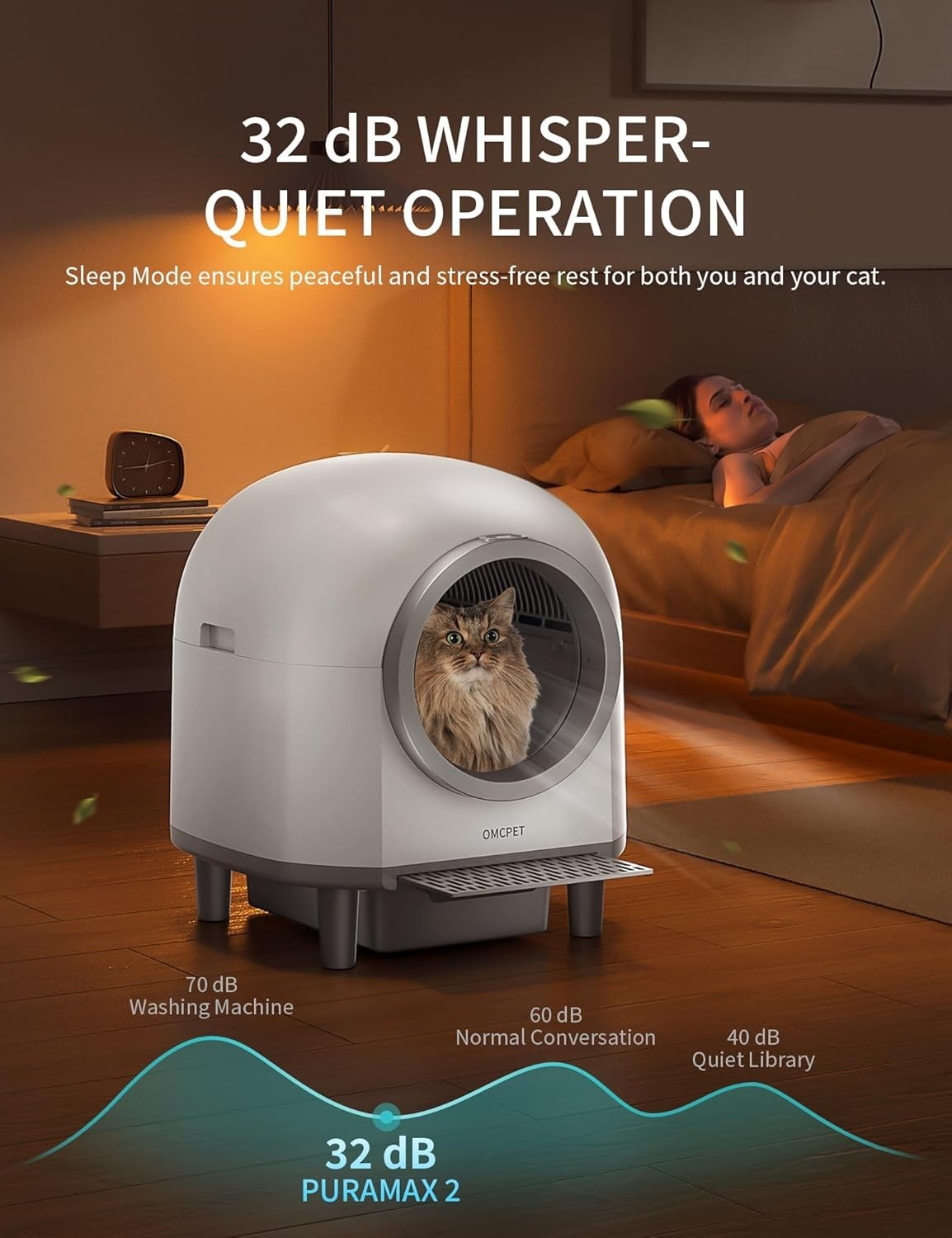 100L Self Cleaning Cat Litter Box App Control Odor Free Multi Cat