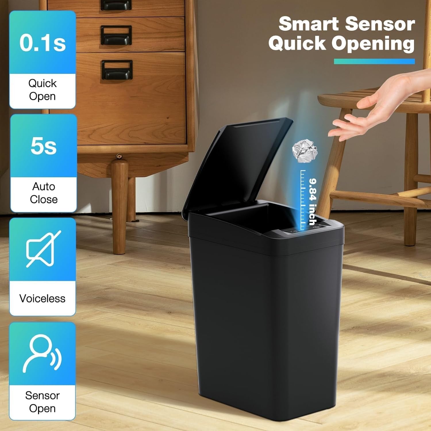 2 Pack 10L Touchless Motion Sensor Bathroom Bin – Slim Automatic Trash Can