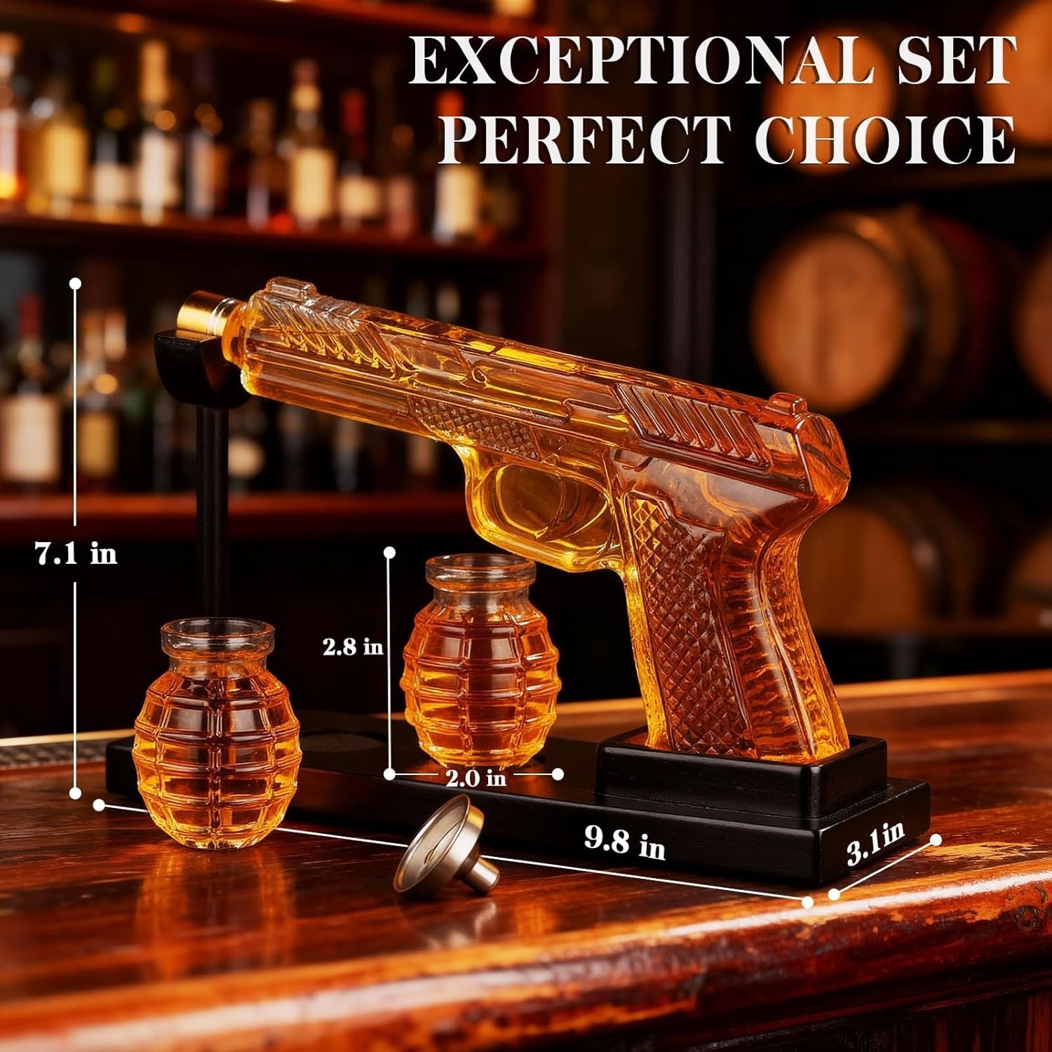 AK47 Whiskey Decanter Set with Stand & 2 Shot Glasses – 570ml Liquor Dispenser G