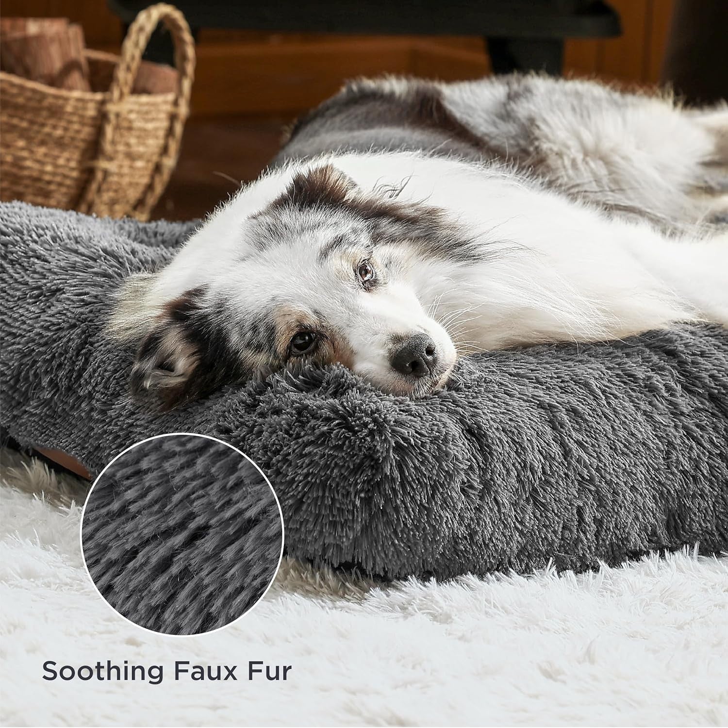 XL Fluffy Dog Crate Bed Washable Anti Slip 104x69cm