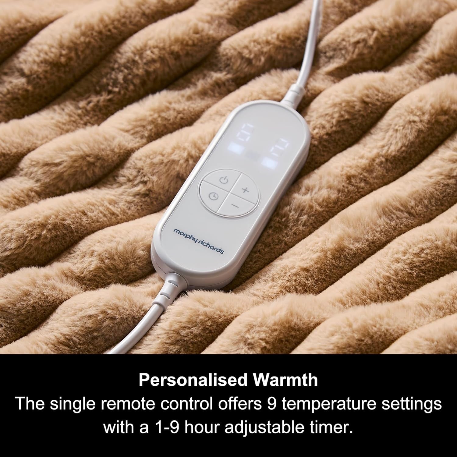 Electric Heated Throw Blanket 200x180cm Teddy Fleece 9 Heat Mocca Striped