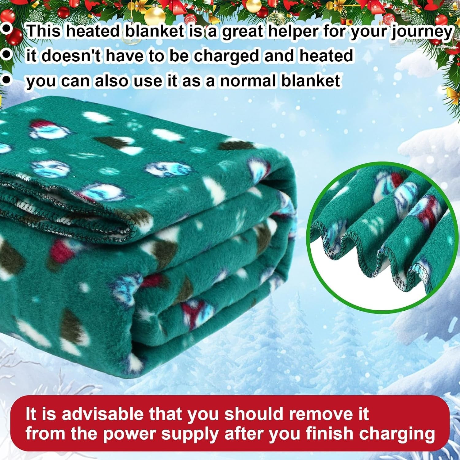 12V Heated Car Blanket Electric Travel Throw Temperature Control Emergency Warm