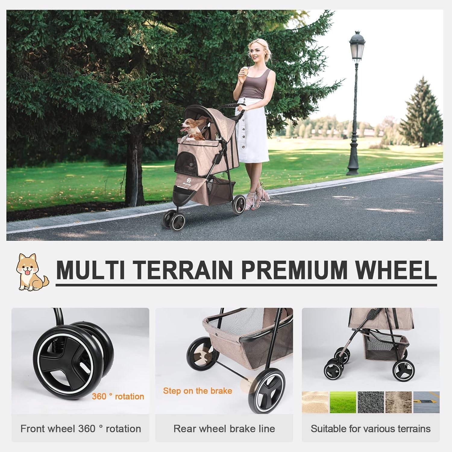 Pet Stroller for Small Medium Dogs 15kg Ultra Lightweight Foldable Pram