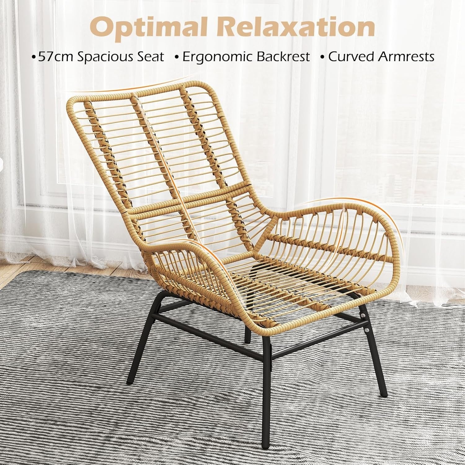 Luxury Rattan Garden Armchair Plush Cushion Lounge Chair Patio Balcony