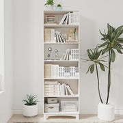6 Tier Tall Wooden Bookcase Shelf Unit, Adjustable Storage Rack, White