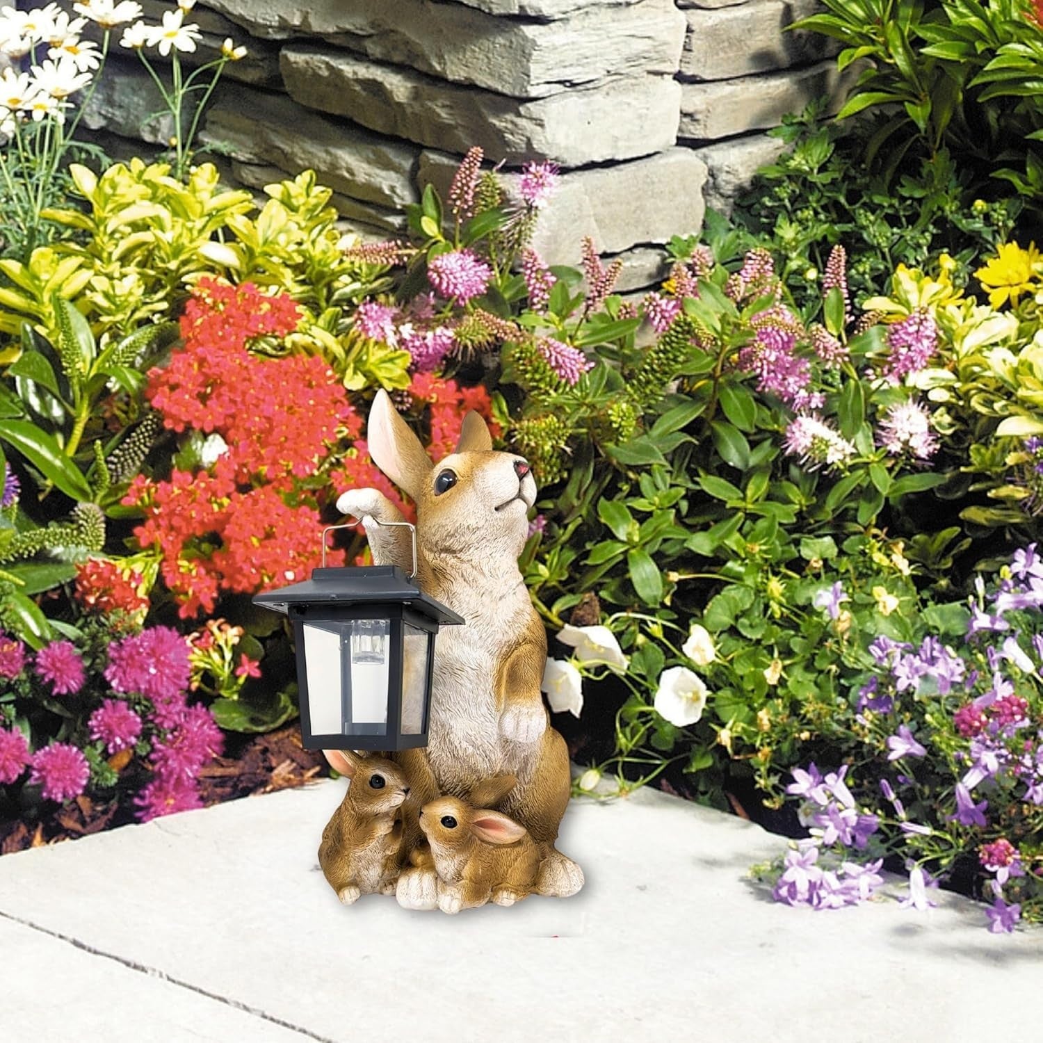Rabbit Solar Lantern Statue – Garden Bunny Figurine with LED Light