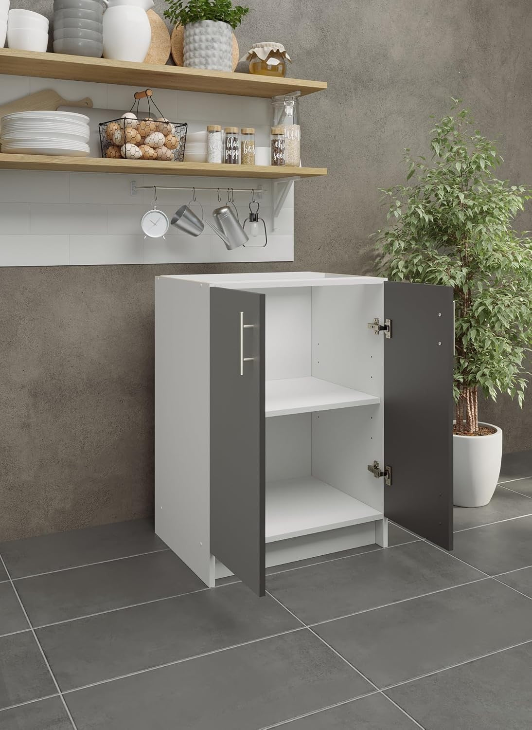 600mm Dark Grey Matt Kitchen Base Cabinet Cupboard Storage Unit Modern