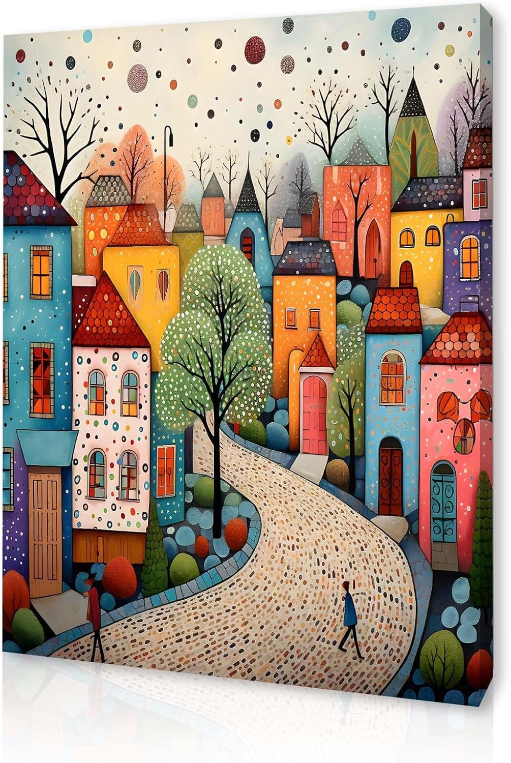Colourful Town Canvas Wall Art 12x16 Framed Waterproof Print