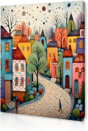 Colourful Town Canvas Wall Art 12x16 Framed Waterproof Print