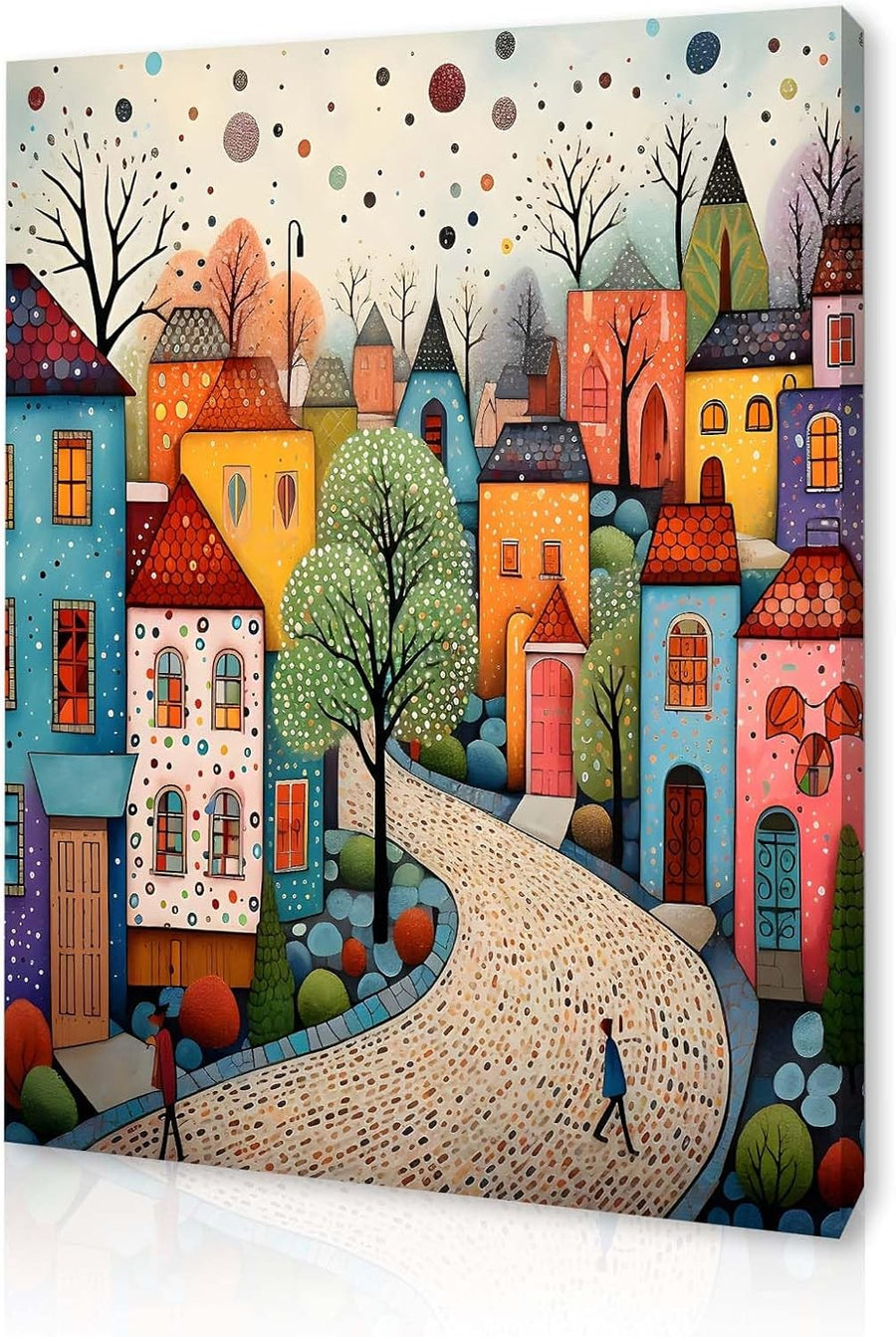 Colourful Town Canvas Wall Art 12x16 Framed Waterproof Print