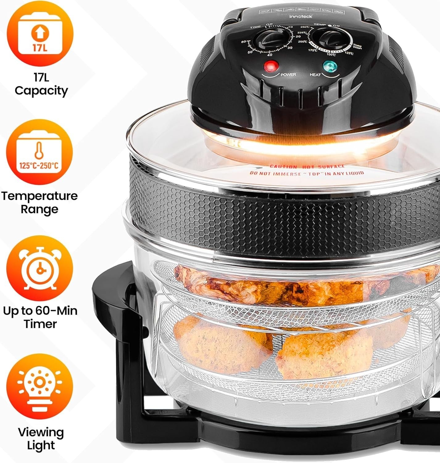 12–17L Halogen Air Fryer Oven | Glass Bowl | Extender Ring | Adjustable Temp