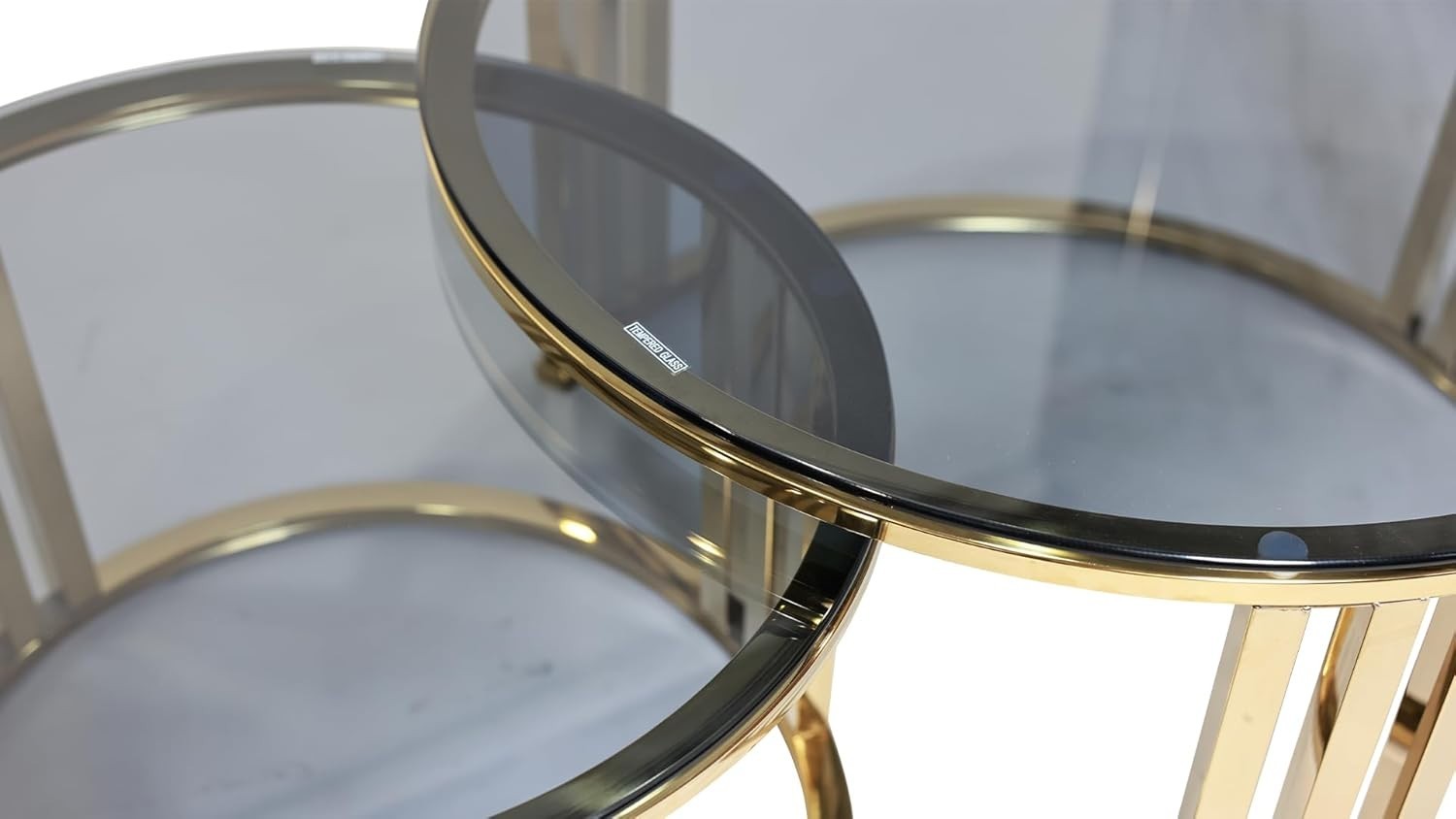 Round Glass Coffee Table Gold Metal Legs Modern Living Room Sofa Side Table