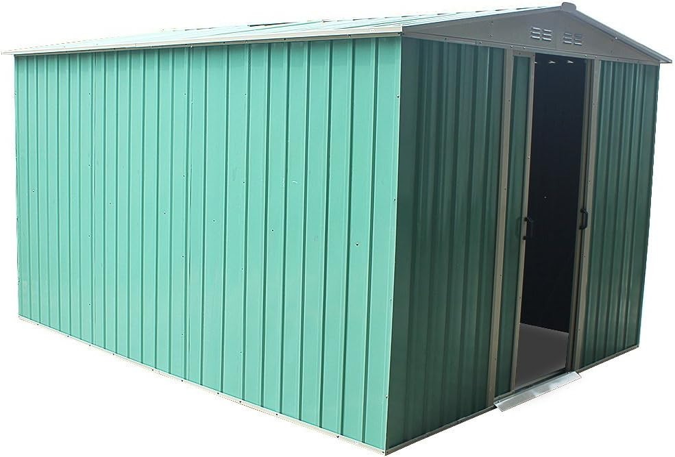 8x6ft Heavy Duty Metal Garden Storage Shed with Lockable Sliding Doors Green