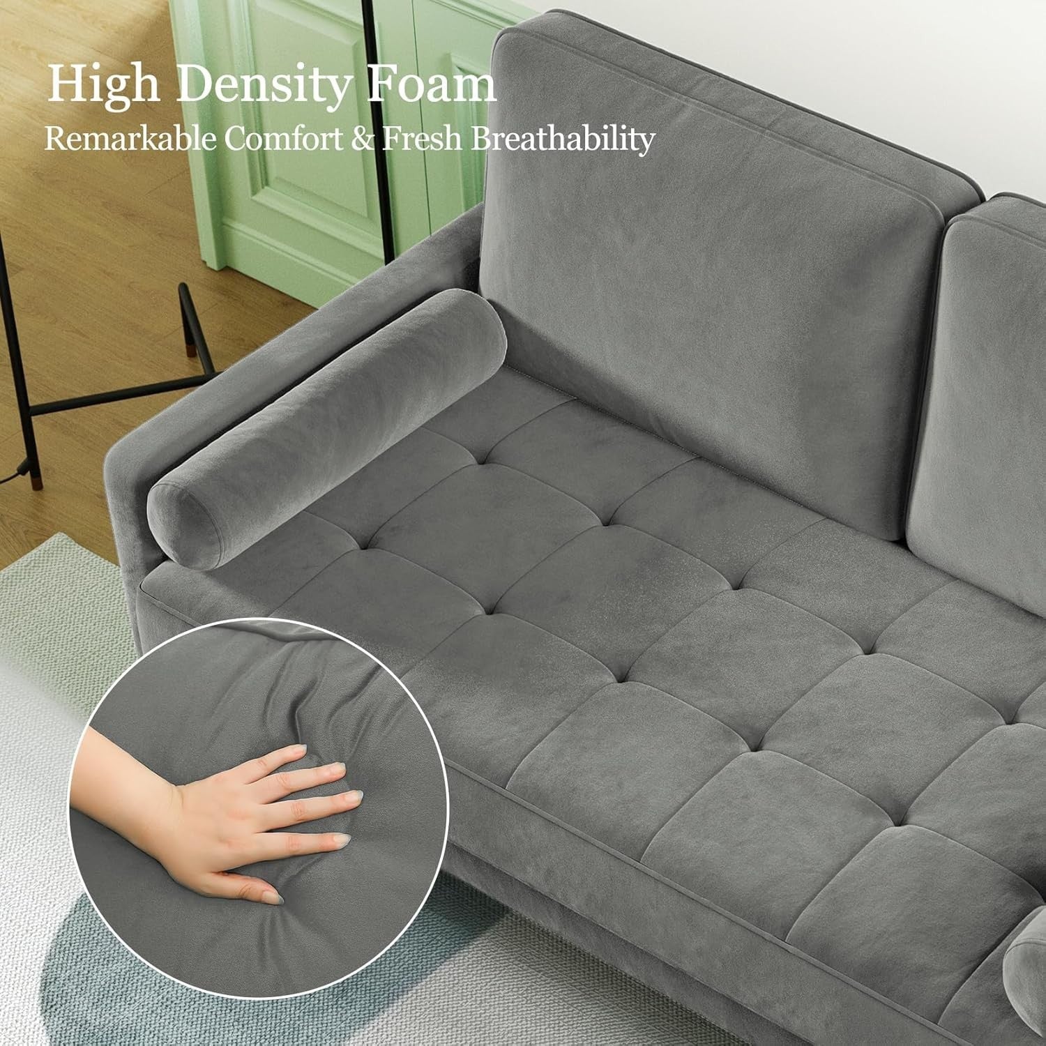 Modern Grey 2 Seater Velvet Sofa Small Couch for Lounge Bedroom Office