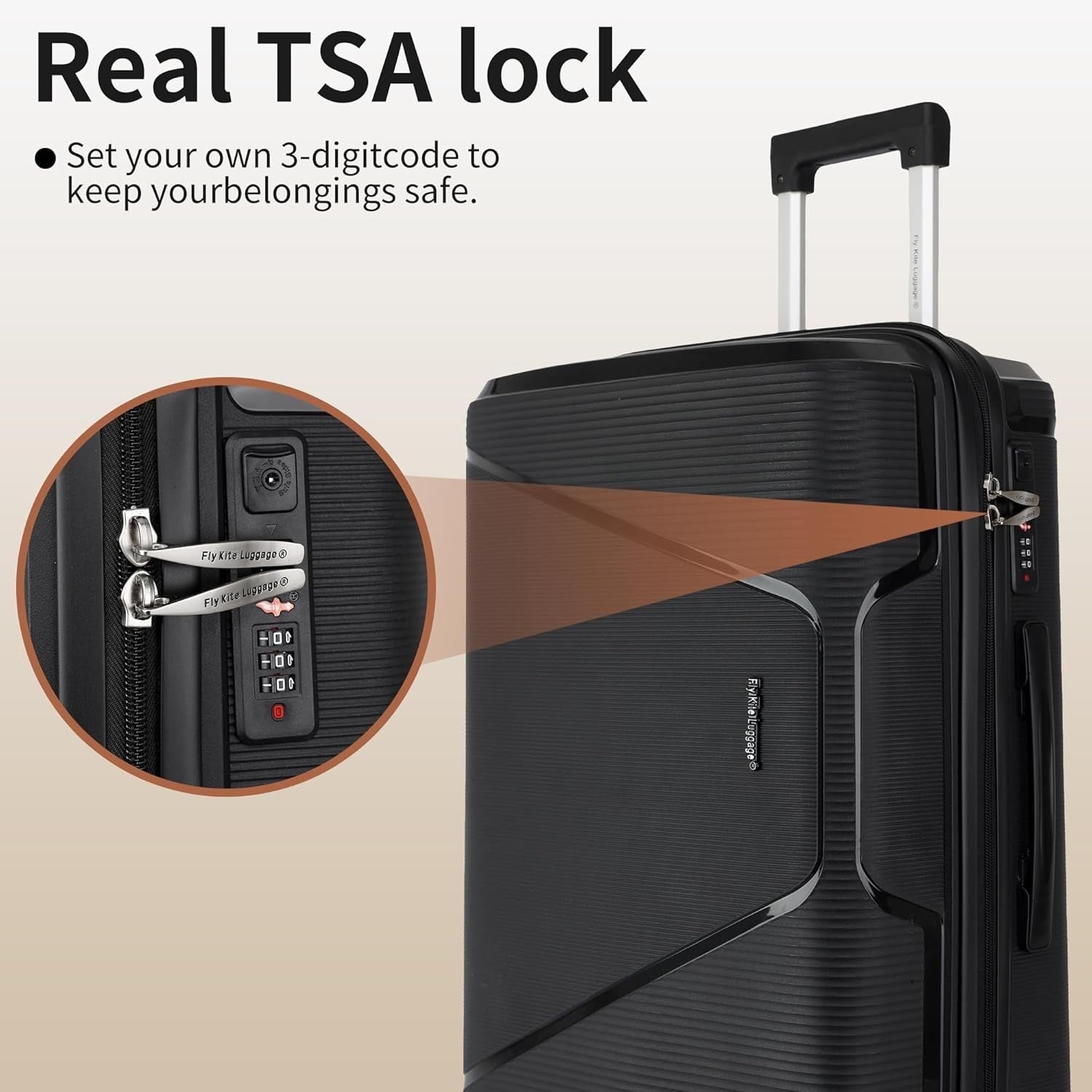 24in Check In Suitcase Polypropylene Hard Case TSA Lock 360 Wheels
