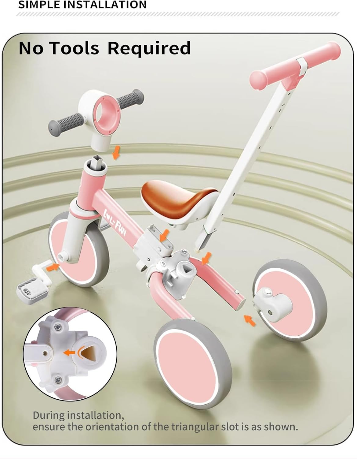 Toddler Tricycle with Parent Handle 5 in 1 Balance Bike Removable Pedals