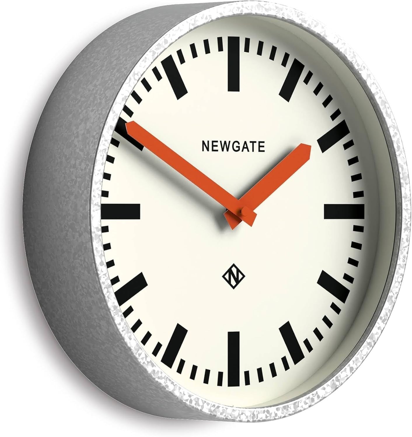 30cm Retro Silent Wall Clock Orange Hands Galvanised Metal Industrial Decor