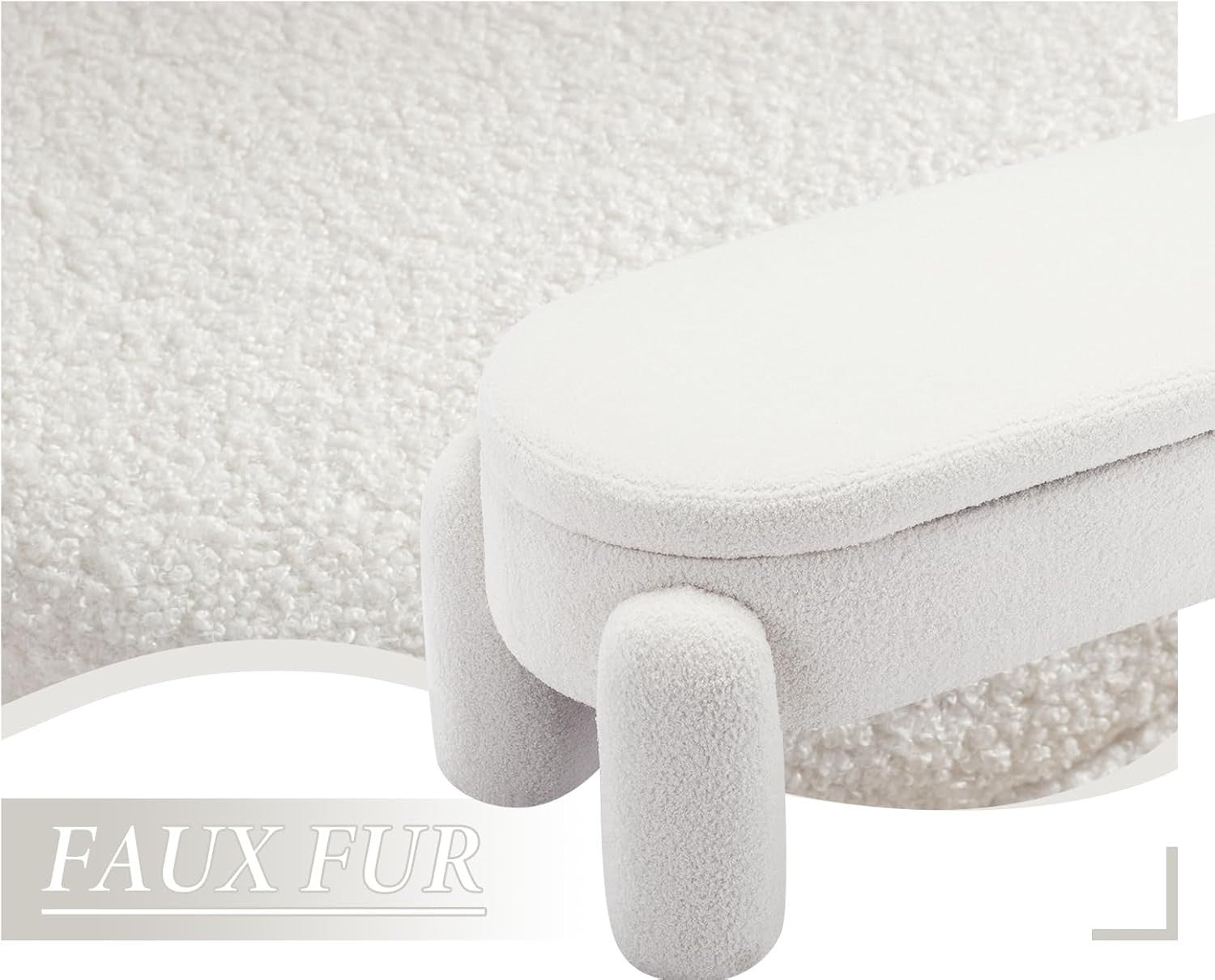 chairus Upholstered Storage Ottoman Faux Fur Window Bench, White