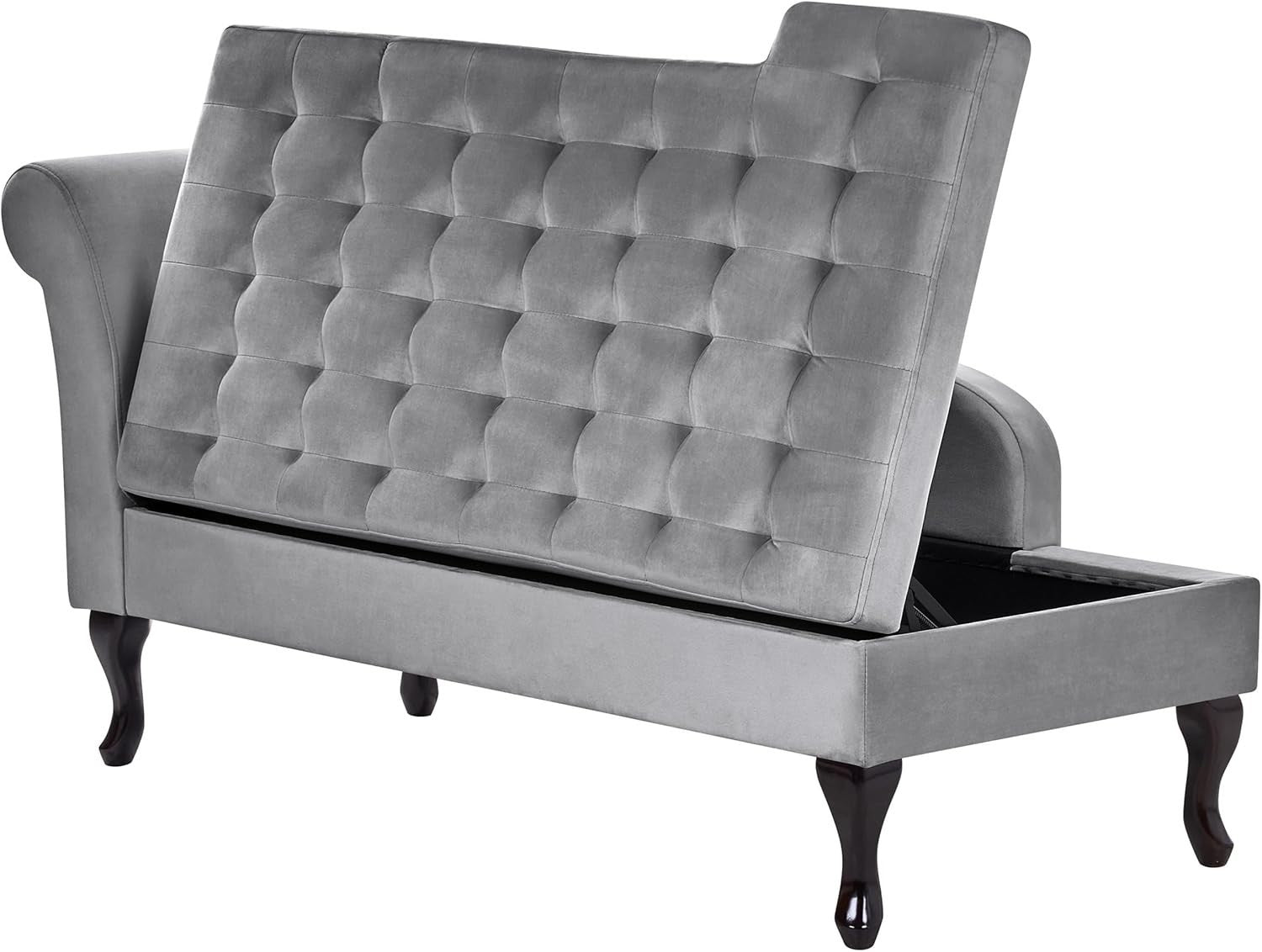Grey Velvet Left Hand Chaise Lounge Sofa w/ Storage & Cushion Seat