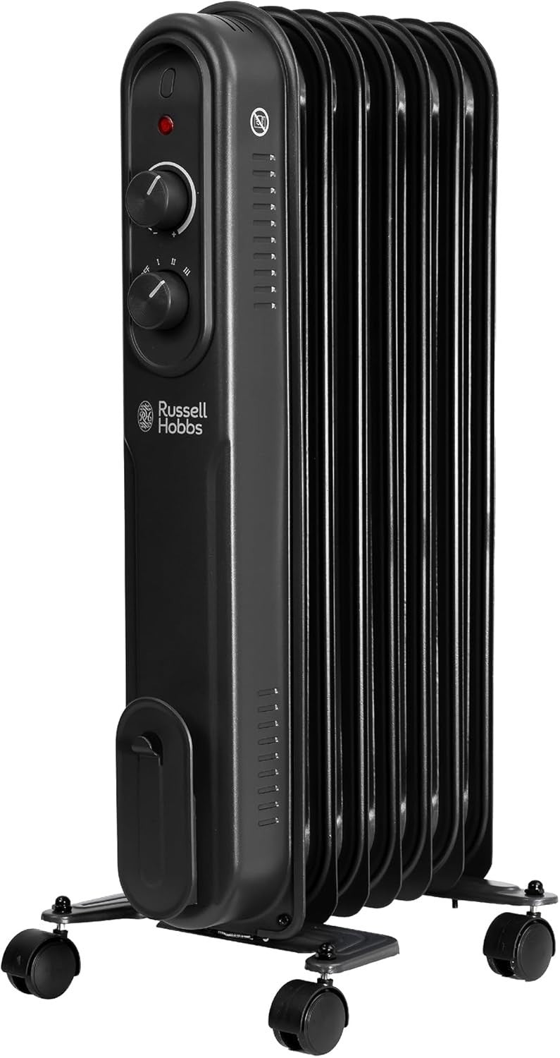 1500W 7-Fin Oil Filled Portable Radiator Heater Black with Thermostat