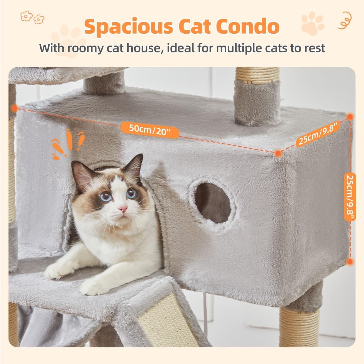 Large Cat Tree Tower 146cm Multi Level Scratching Posts Hammock