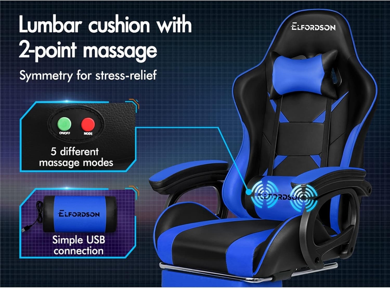 Ergonomic Gaming Chair Recliner Office Swivel Faux Leather Lumbar Massage 150°
