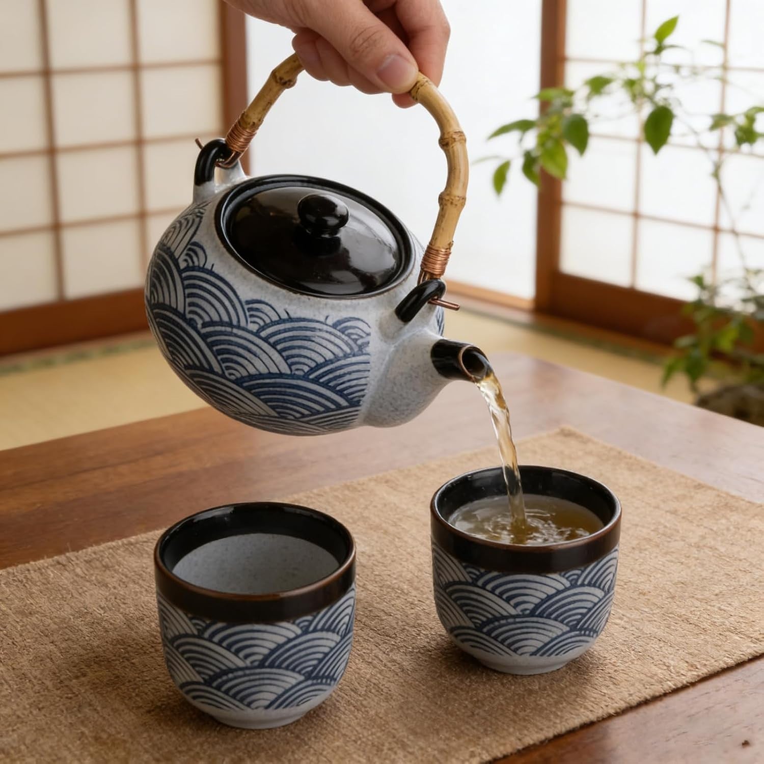 Chinese Tea Set Blue Ceramic Teapot 2 Cups Loose Leaf Tea Gift Set