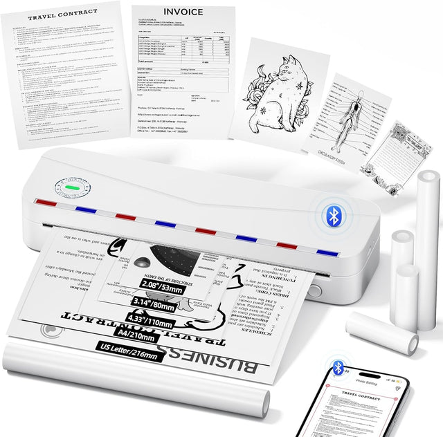 A4 Portable Thermal Printer 300DPI Bluetooth Wireless White