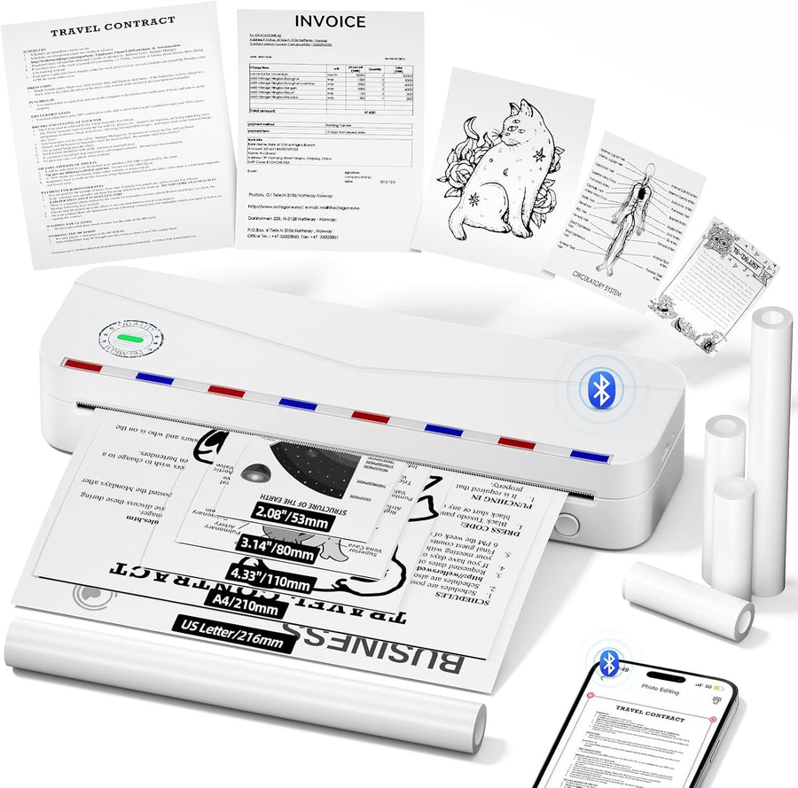 A4 Portable Thermal Printer 300DPI Bluetooth Wireless White