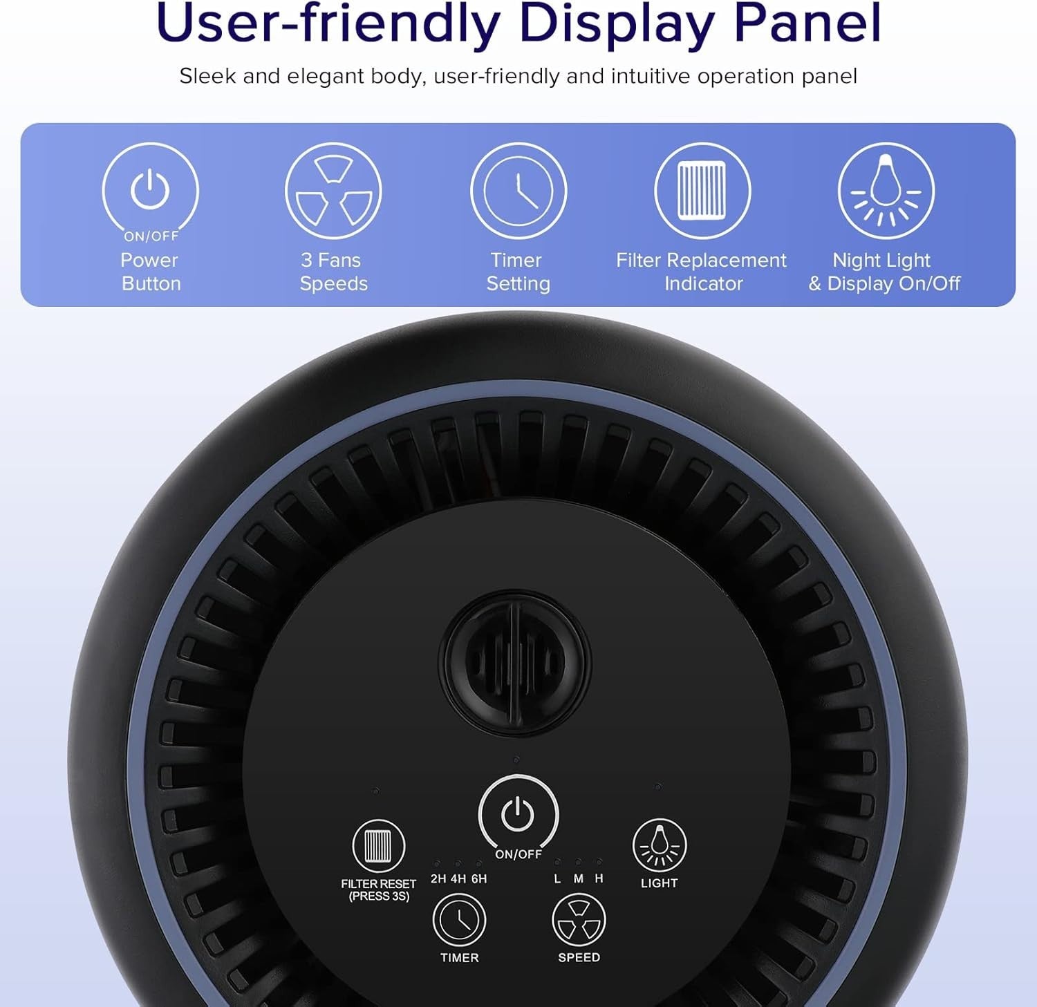 H13 HEPA Air Purifier Bedroom Pets Smoke Odour Night Light Timer