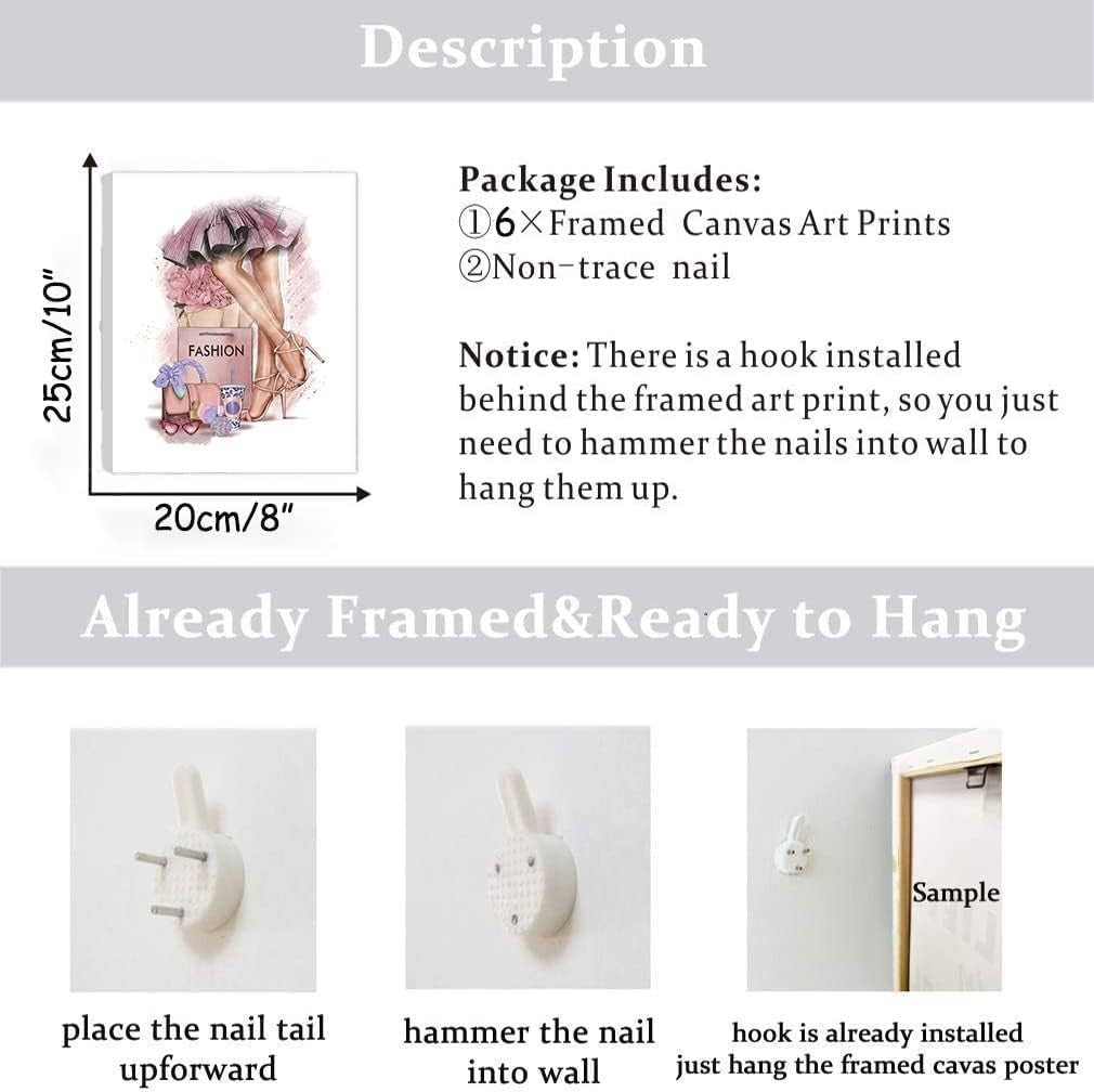 Fashion Makeup Wall Art Set of 6 Framed Girls Bedroom 8x10