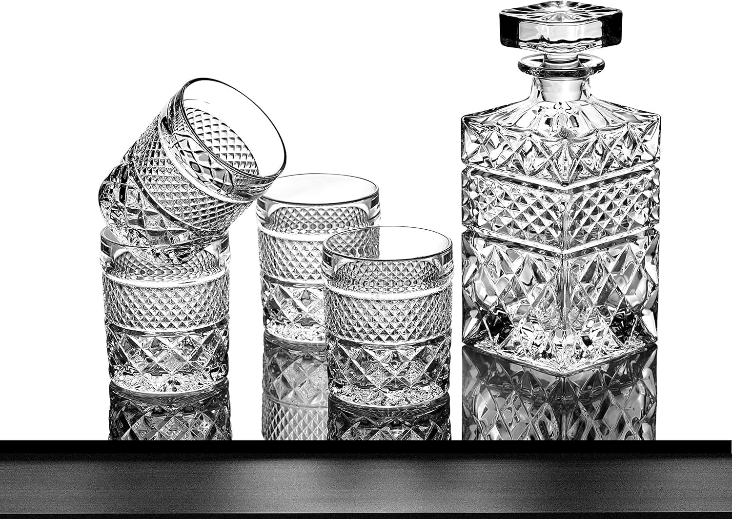 Whiskey Decanter Gift Set 4 Glasses Granite Chilling Stones Luxury 650ml Carafe