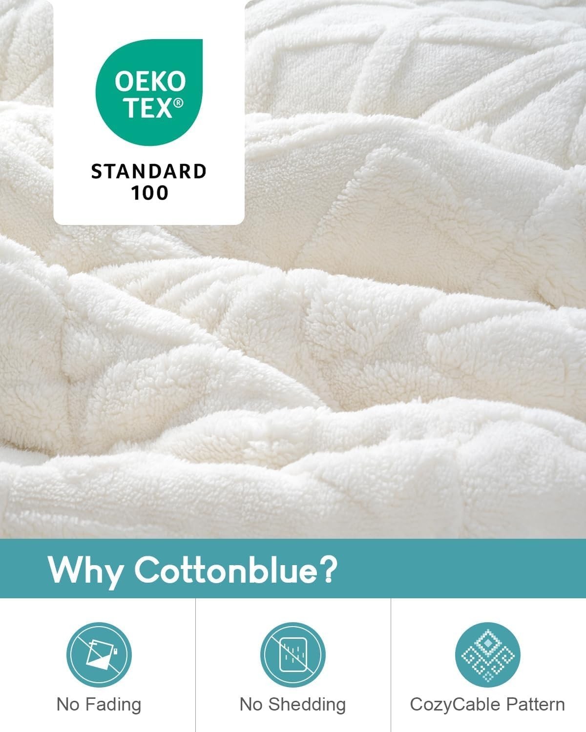 Cottonblue 15-17lb Weighted Blanket 60x80 Jacquard Sherpa Cream White Queen