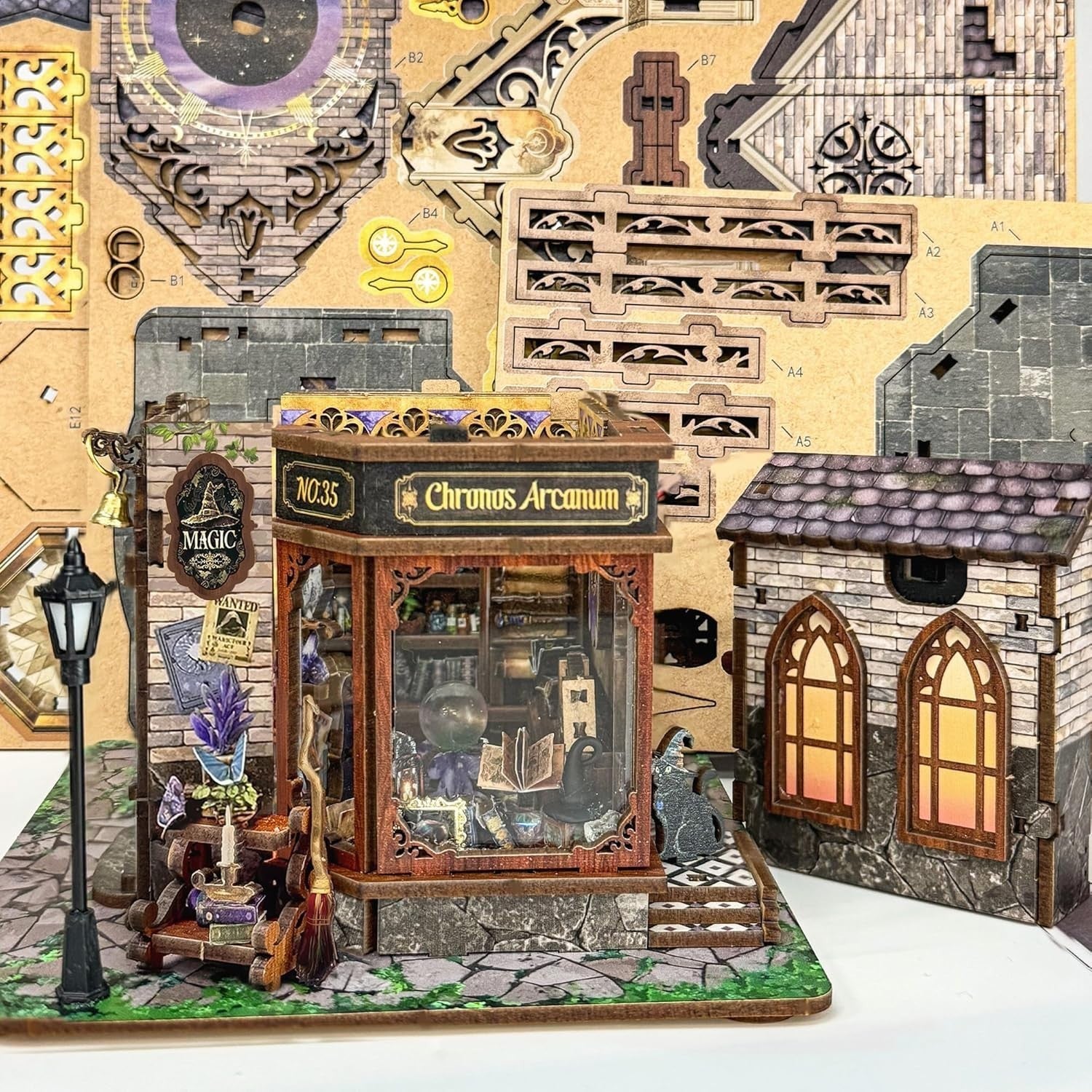3D Wooden Puzzle DIY Miniature House Bookend LED Music Rotating Decor
