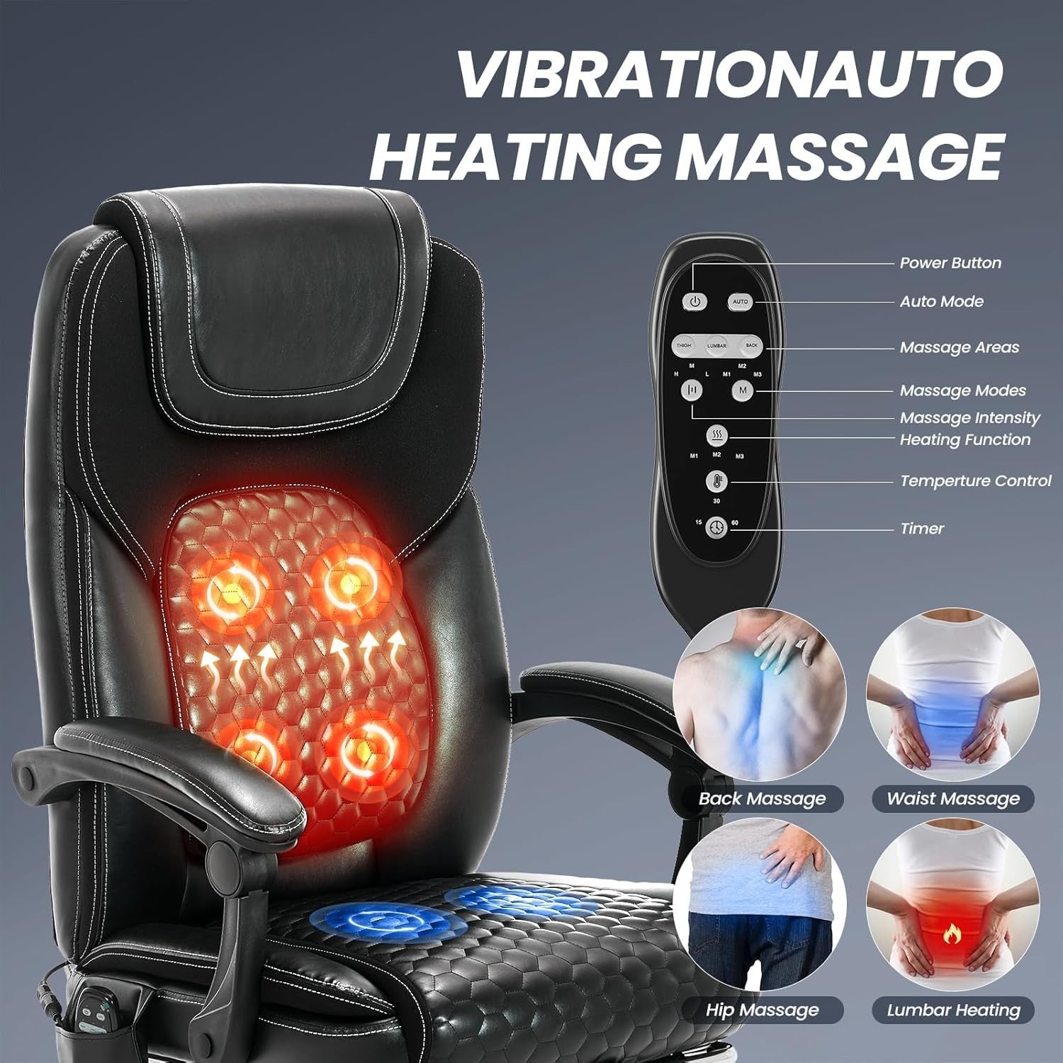 Ergonomic Massage Office Chair Recliner Footrest Heated Lumbar Support