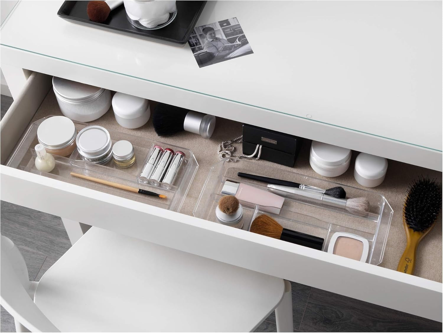 White Vanity Makeup Desk Modern Glass Top 1 Drawer Dressing Table 120cm