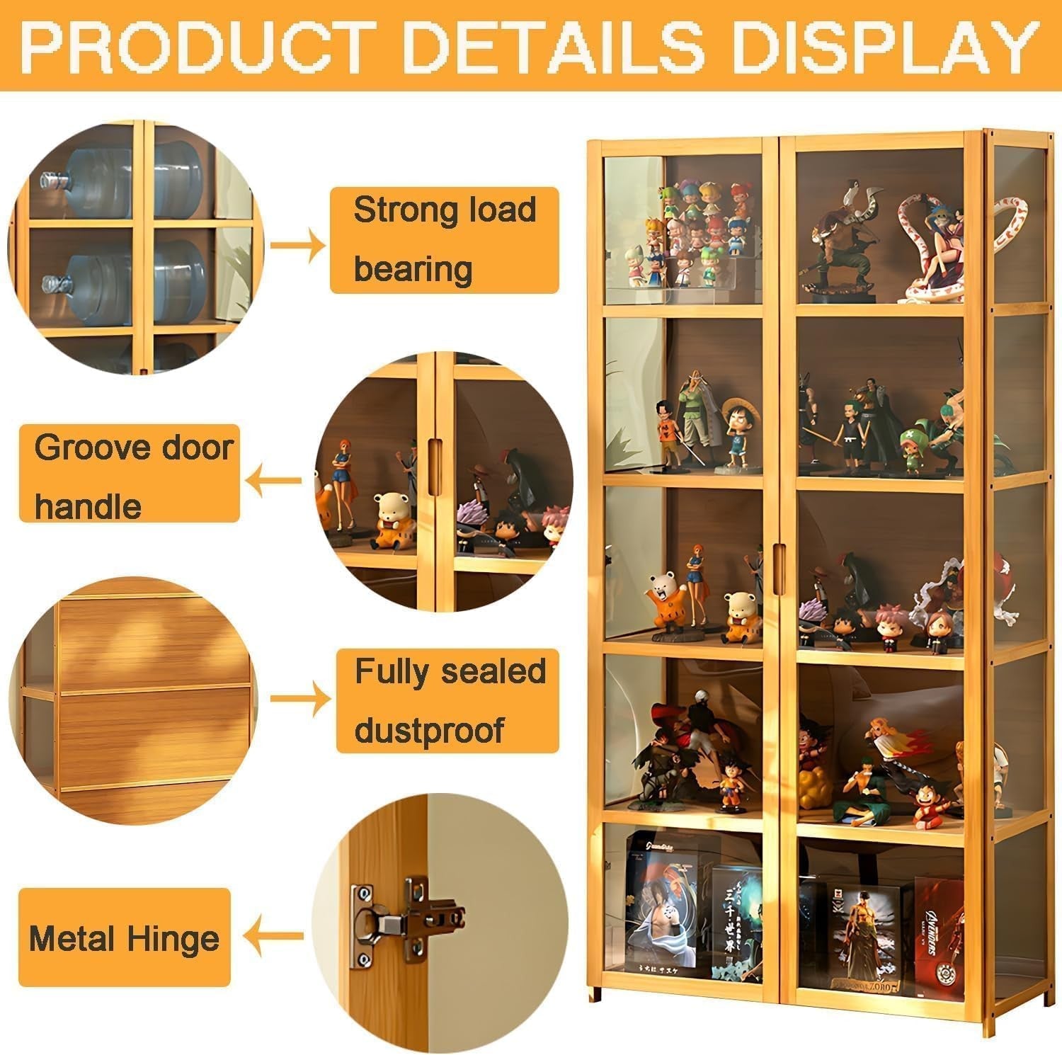 5 Tier LED Display Cabinet with Acrylic Doors | Tall Curio Case | Adjustable She