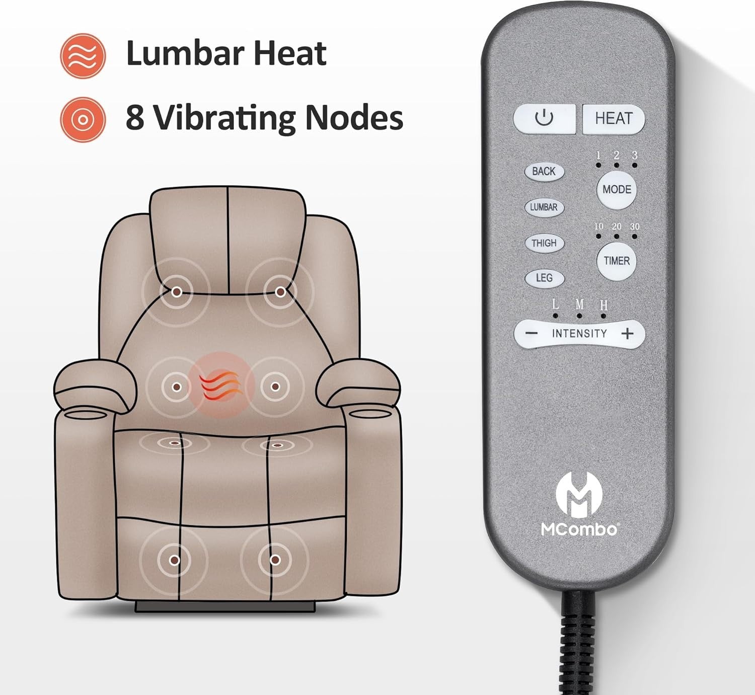 Cream Riser Recliner Chair Lift Assist Heated Massage USB Faux Leather