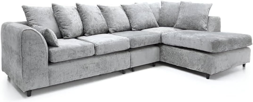 Alaska Corner Sofa Right Grey 5 Seater L Shape Couch Right Hand Fabric Suite
