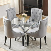 Round Glass Dining Table Set 4 Seater Compact Kitchen Dining Room Chrome Frame