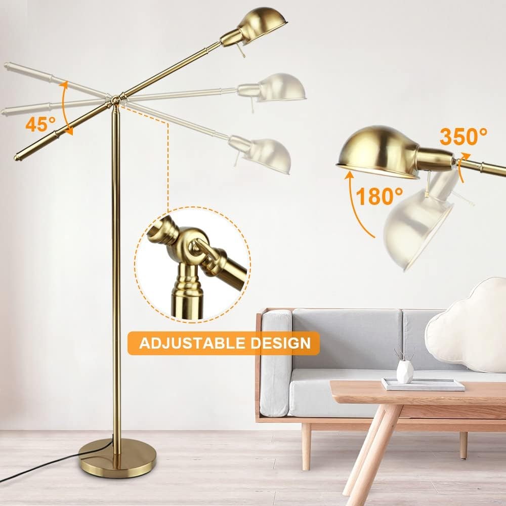 Adjustable Swing Arm Floor Lamp Gold Modern Reading Light Living Room Office