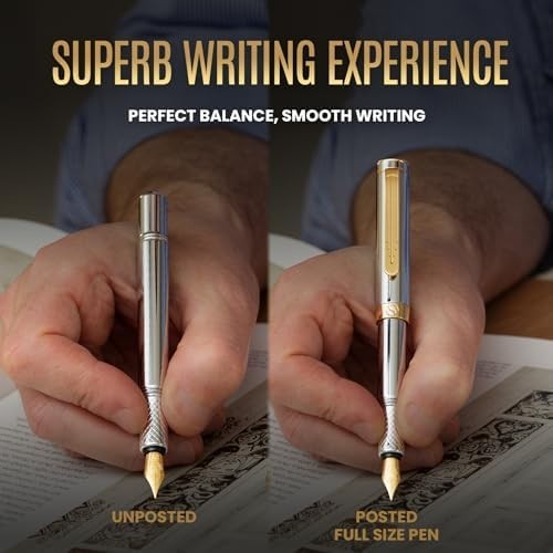 Luxury Fountain Pen Fine Nib Silver Gold Brass Gift Box Executive Writing