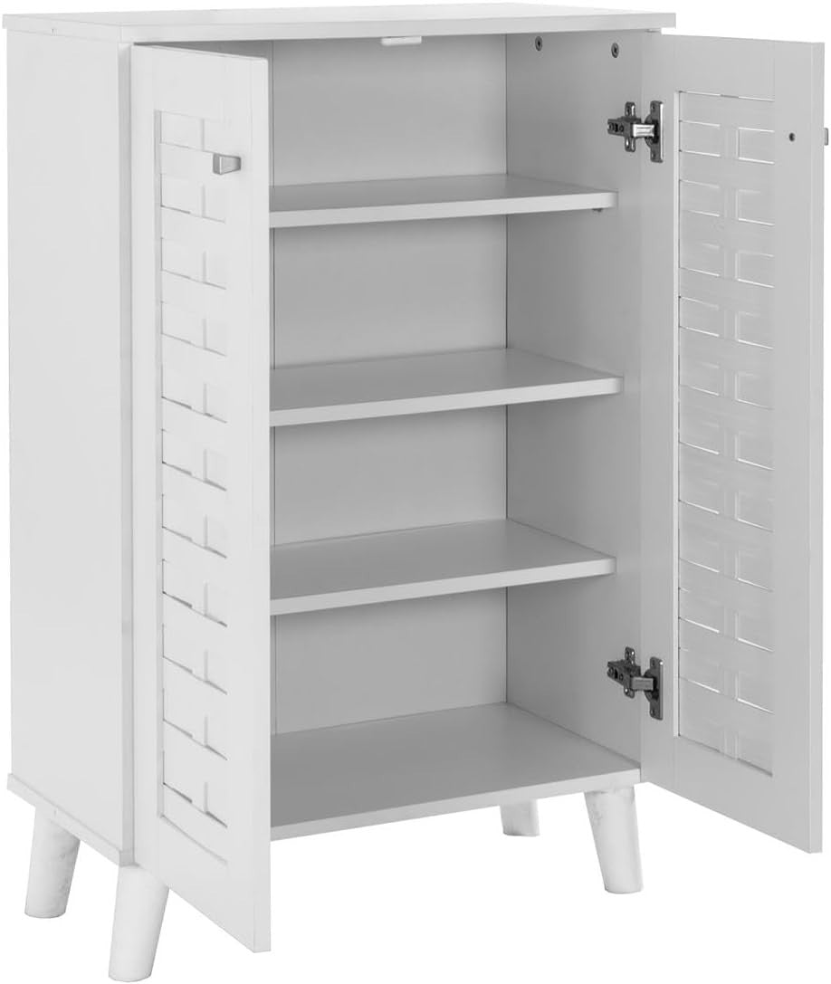 4 Tier 2 Door Shoe Cabinet Wooden Storage Unit 60x33x83 cm White