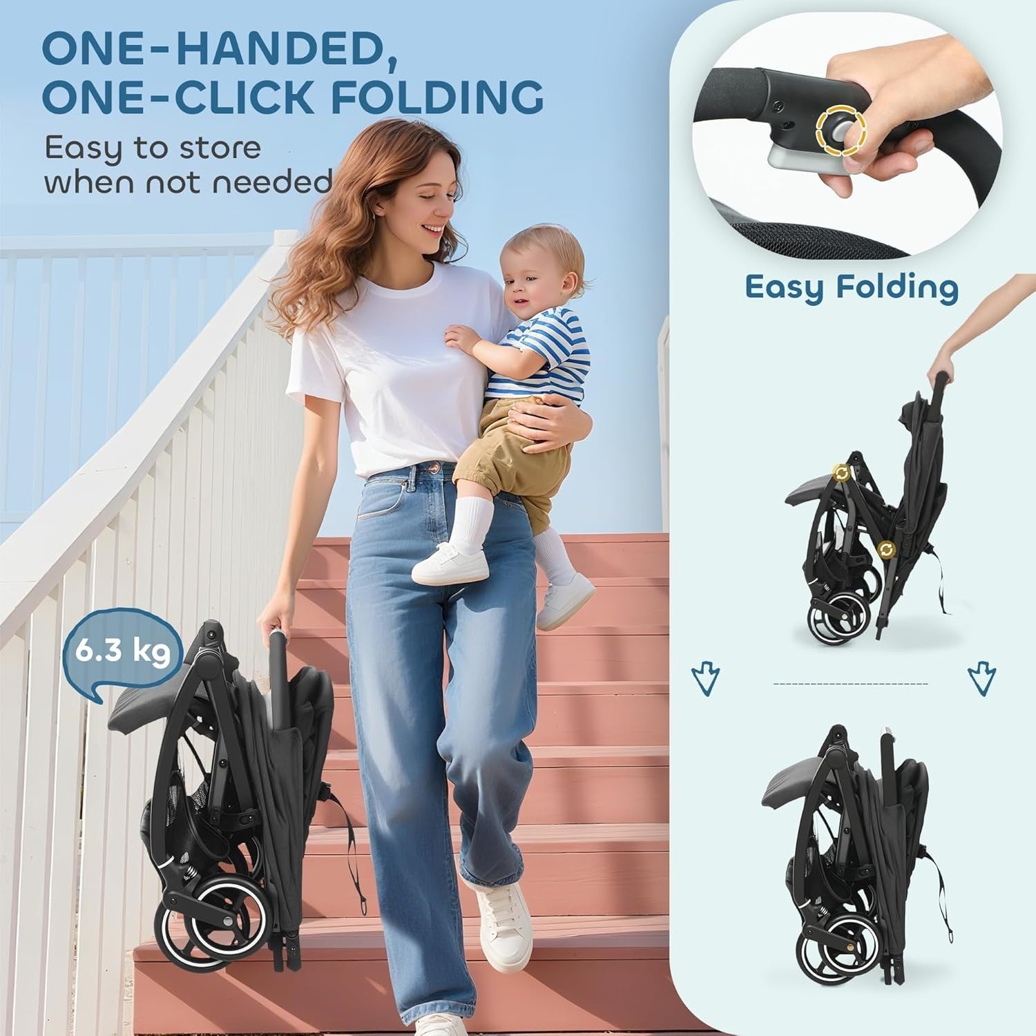 Compact Baby Pushchair One Hand Fold Lightweight Toddler Stroller from Birth